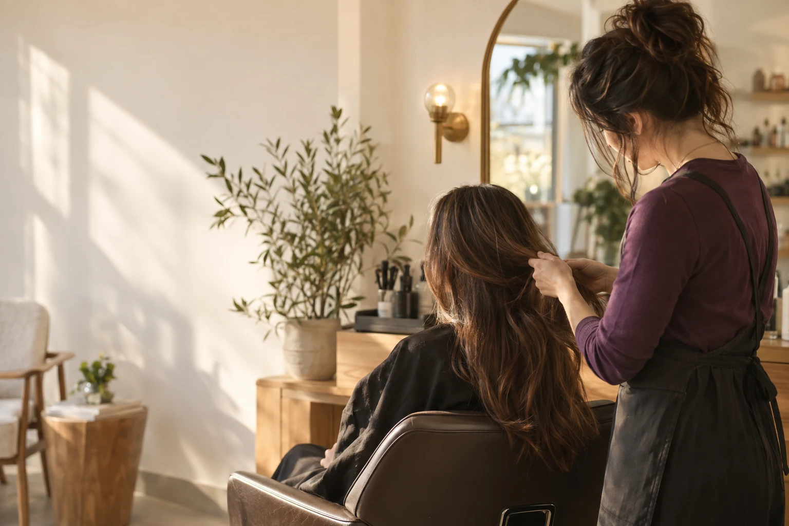 A hairstylist at work in a bright boutique salon